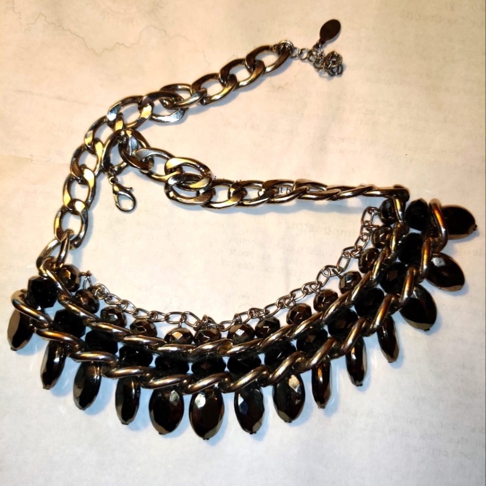 NEW Thick Chain Spiked Choker Collar Edgy Emo Bling Gunmetal Grey Bead Chunky
